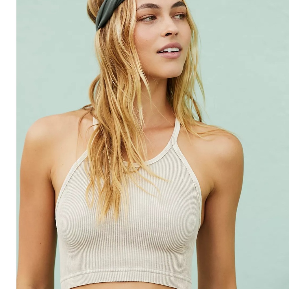 Free People Cream Ribbed Halter Crop Bandeau